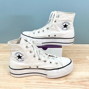 Converse Chuck Taylor High Top All White Platform Rise Shoes  - WOMENS 7